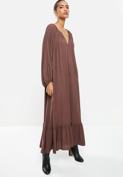 VELVET - Rayon Boho tiered maxi dress - brown 