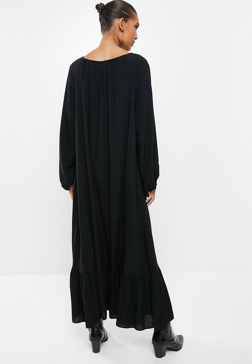 VELVET - Rayon  boho tiered maxi dress - black