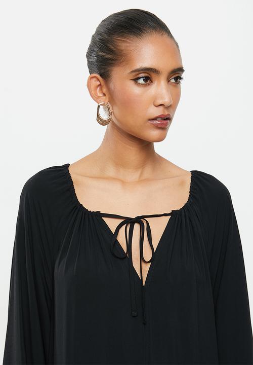 VELVET - Rayon  boho tiered maxi dress - black