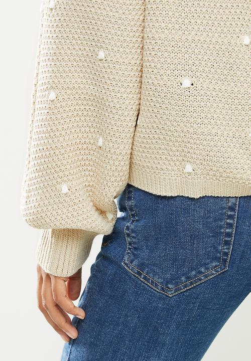 Missguided - Petite polka dot balloon sleeve cardigan - stone