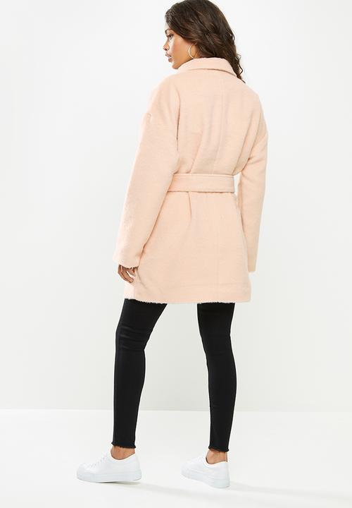 Missguided - Petite drop shoulder belted crop formal coat - stone