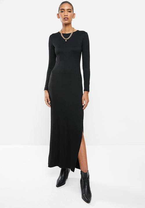 VELVET - Luxe knit column maxi dress with cut-out back - black
