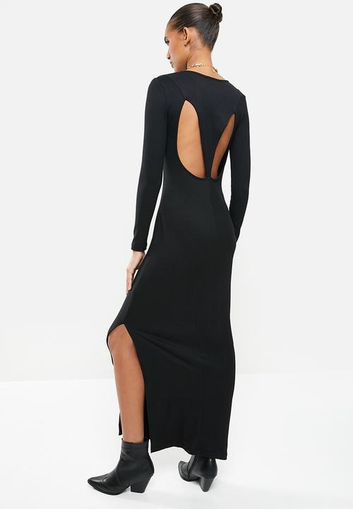 VELVET - Luxe knit column maxi dress with cut-out back - black