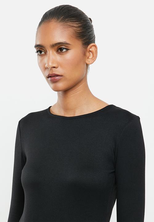 VELVET - Luxe knit column maxi dress with cut-out back - black