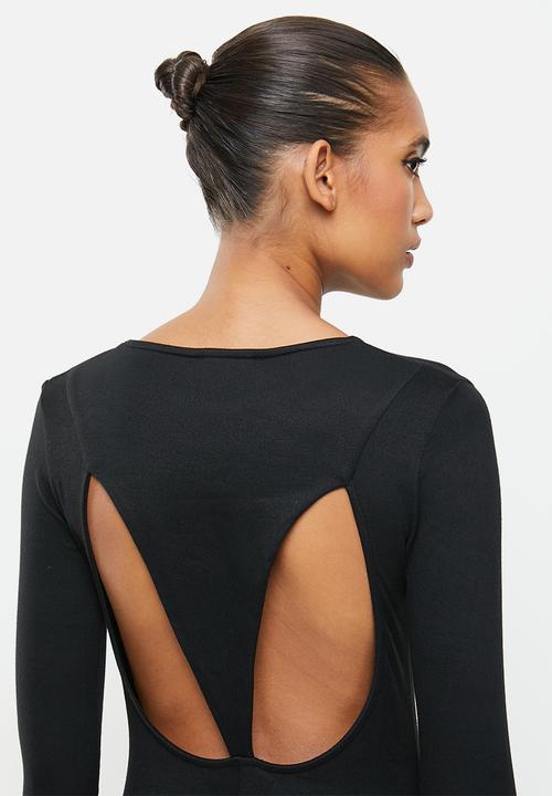 VELVET - Luxe knit column maxi dress with cut-out back - black
