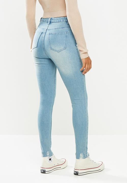 Missguided - Petite sinner highwaist destroy hem skinny jean - light blue