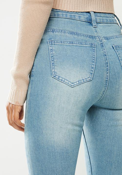 Missguided - Petite sinner highwaist destroy hem skinny jean - light blue