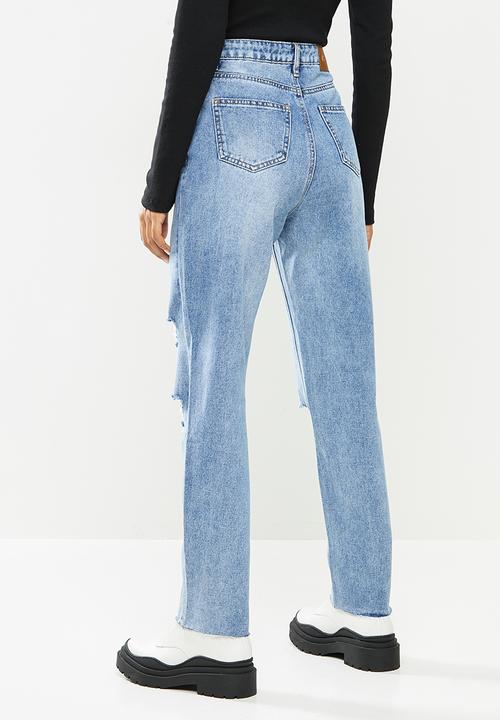 Missguided - Petite slim straight distressed jean - blue