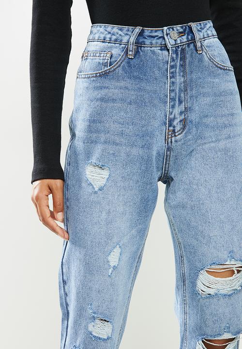 Missguided - Petite slim straight distressed jean - blue