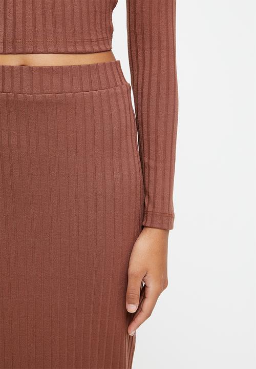 VELVET - Slinky rib knit pencil skirt - brown