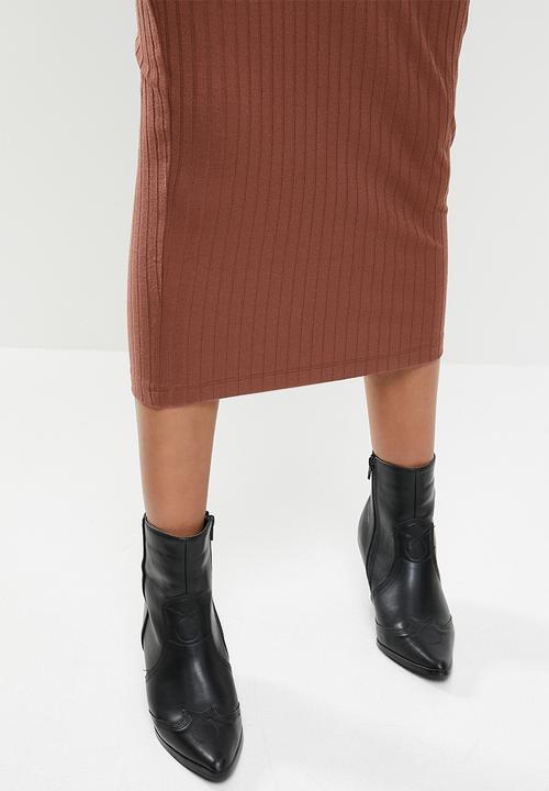 VELVET - Slinky rib knit pencil skirt - brown