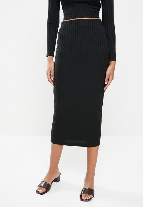 VELVET - Slinky rib knit pencil skirt - black