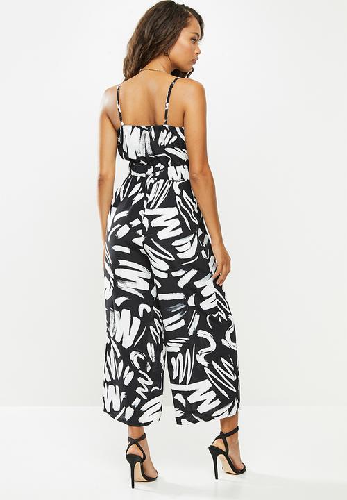 Glamorous - Paint stroke keyhole jumpsuit - black & white 