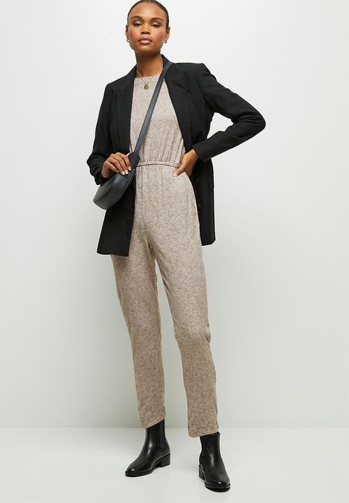 edit - Wide neck cut & sew jumpsuit - natural
