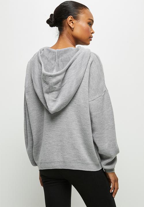 edit - Knitwear hooded top - grey
