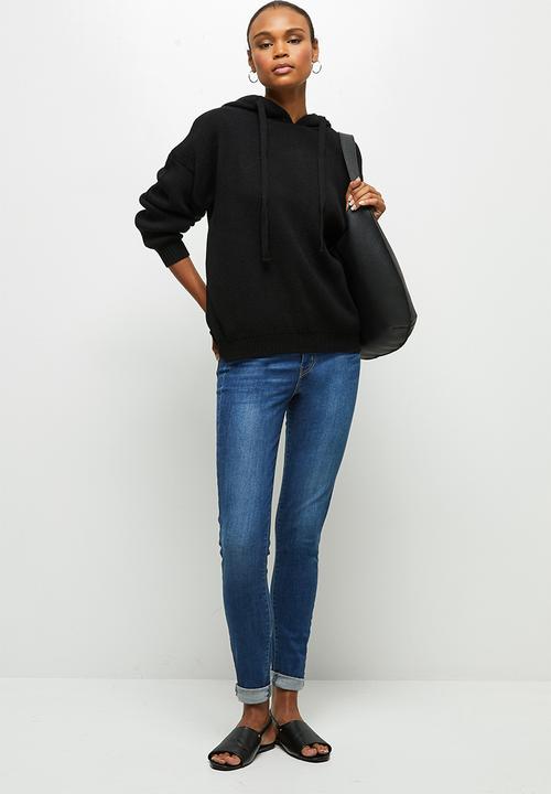 edit - Knitwear hooded top - black