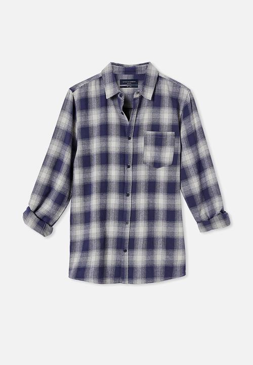 Cotton On - Washed long sleeve check shirt - blue & white