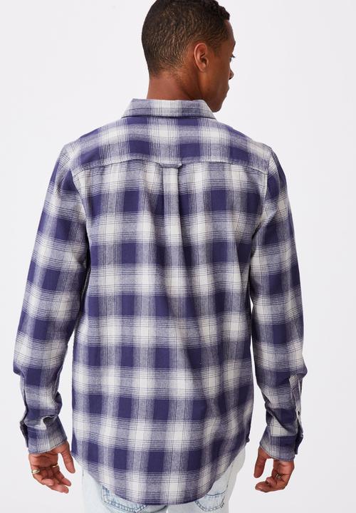 Cotton On - Washed long sleeve check shirt - blue & white