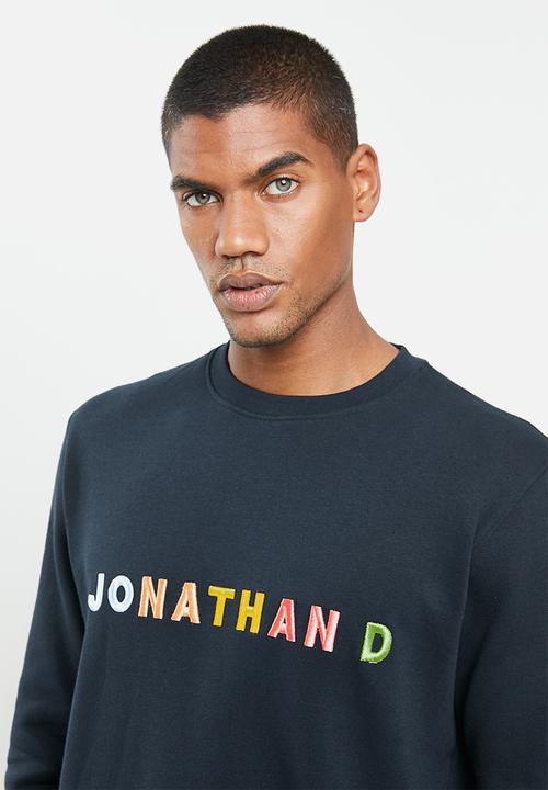 Jonathan D - Branded crew neck sweater with 3d embroidery regular fit - navy