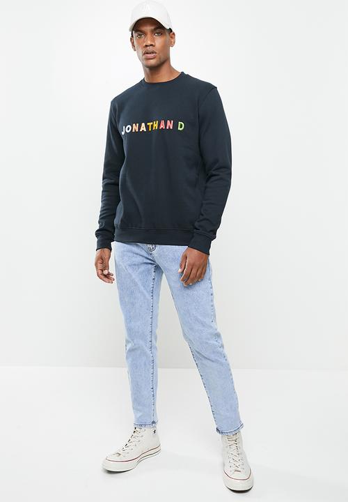 Jonathan D - Branded crew neck sweater with 3d embroidery regular fit - navy
