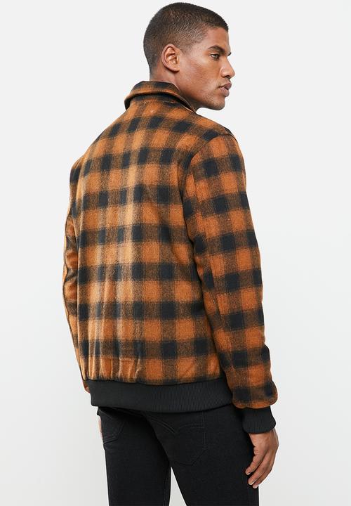 Jonathan D - Zip through check bomber jacket - rust