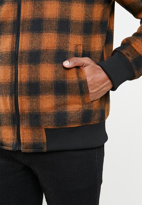 Jonathan D - Zip through check bomber jacket - rust