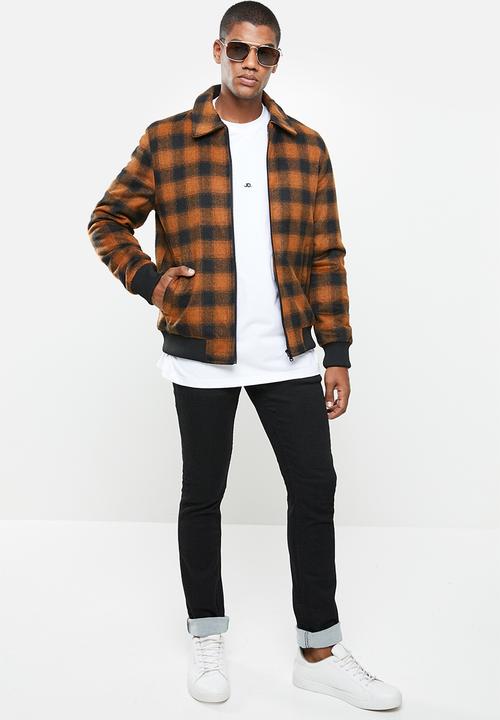 Jonathan D - Zip through check bomber jacket - rust