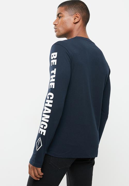 Replay - Replay long sleeve printed tee - navy