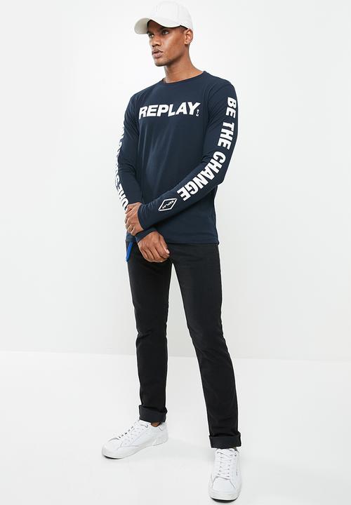 Replay - Replay long sleeve printed tee - navy