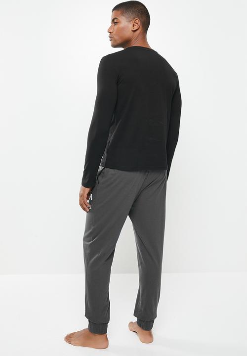 Superbalist - Long sleeve NASA logo knit sleep set - black & grey