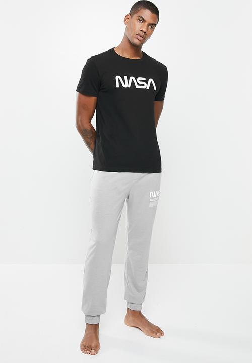 Superbalist - Short sleeve NASA logo knit sleep set - black & grey