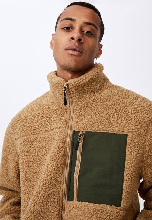 Cotton On - Pocket teddy zip thru - tan