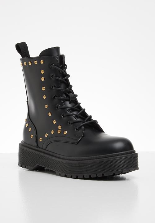 Plum - Caro lace up chunky boot - black