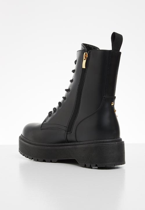 Plum - Caro lace up chunky boot - black