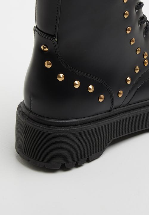 Plum - Caro lace up chunky boot - black