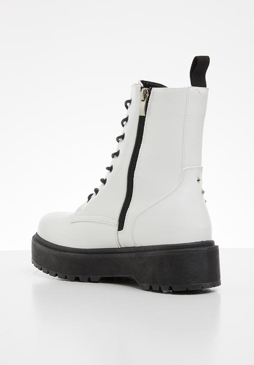 Plum - Caro lace up chunky boot - white