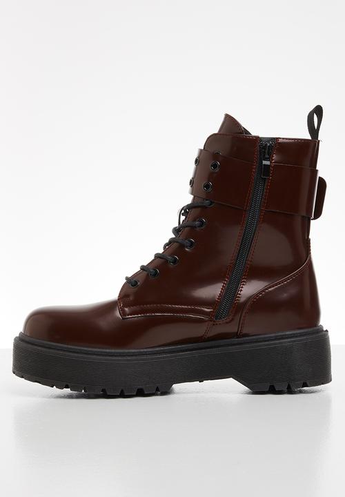 Plum - Sadie lace up chunky boot - burgundy