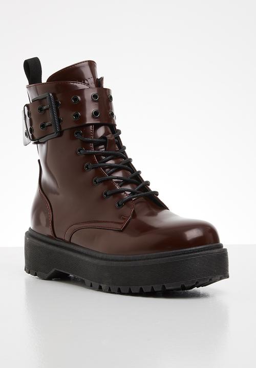 Plum - Sadie lace up chunky boot - burgundy