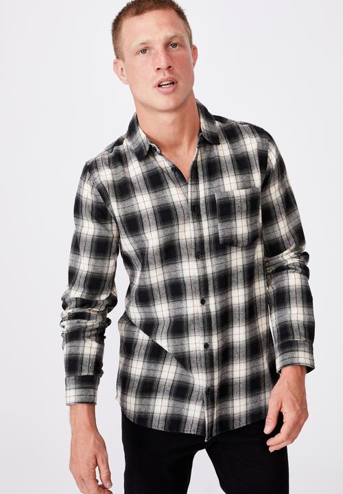 Cotton On - Washed long sleeve check shirt - black & white