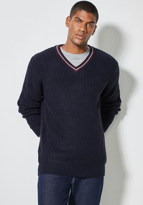 Superbalist - Chunky textured deep vee knit - navy