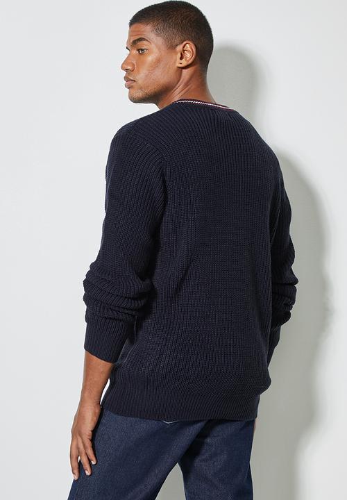 Superbalist - Chunky textured deep vee knit - navy