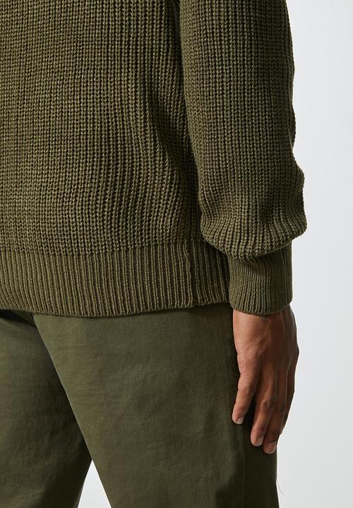 Superbalist - Block chunky crew knit - khaki & grey