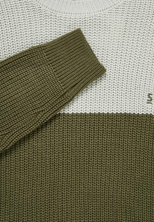 Superbalist - Block chunky crew knit - khaki & grey