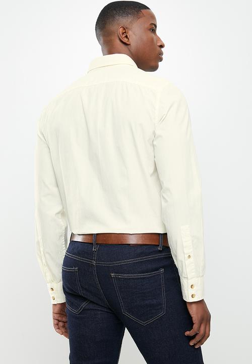 POLO - Jason plain long sleeve signature shirt - ecru