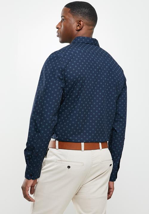 POLO - Amel geometric long sleeve signature shirt - navy