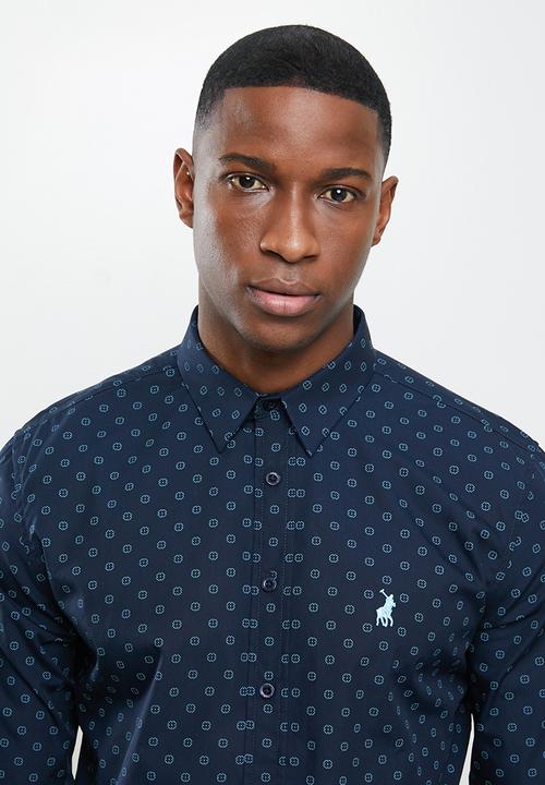 POLO - Amel geometric long sleeve signature shirt - navy