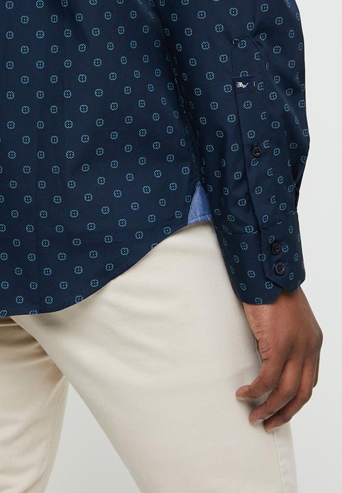 POLO - Amel geometric long sleeve signature shirt - navy