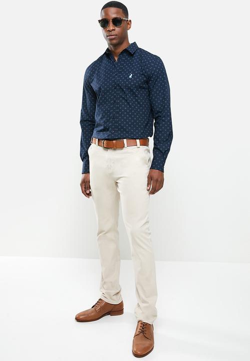 POLO - Amel geometric long sleeve signature shirt - navy