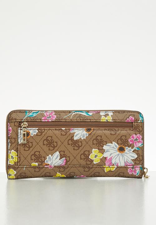 GUESS - Sosie slg large zip around - white & brown 