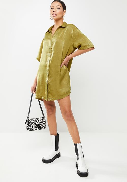 Missguided - Concealed placket oversized shirt dress - khaki